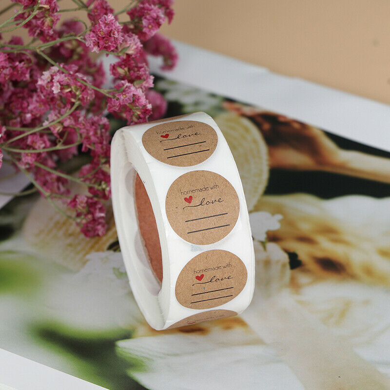 500Pcs/Roll 2.5cm DIY Handmade With Love Label Wedding Stickers Kraft Lab.l8