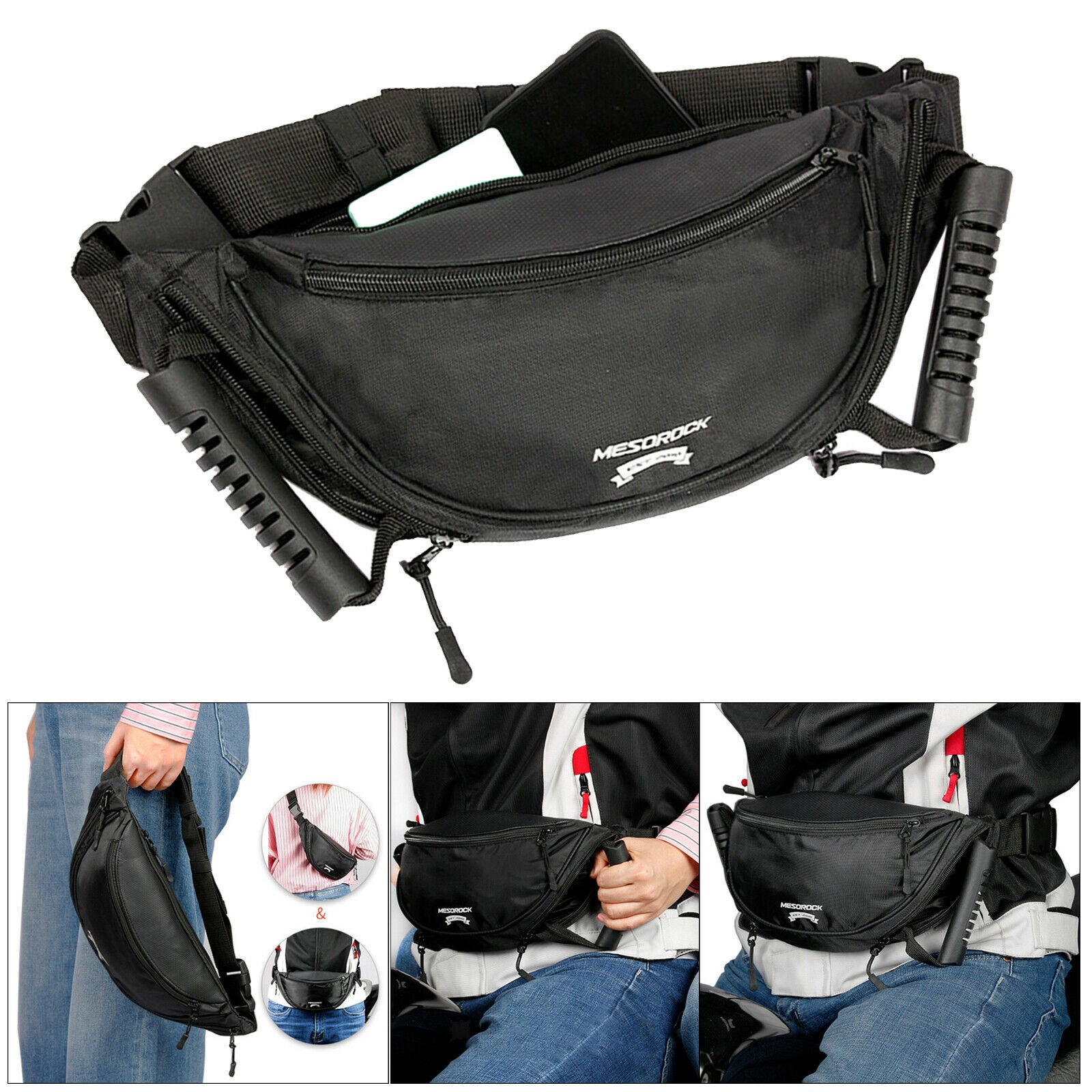 Black Safety Belt Bag for Motorcycle Passenger Riding Driving Children Kids