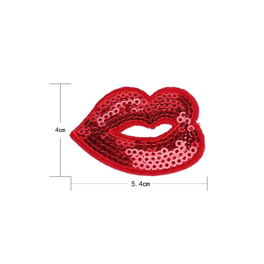 Embroidery Iron sew on patch applique DIY clothing Sequins Red lips 5.4*4.l8