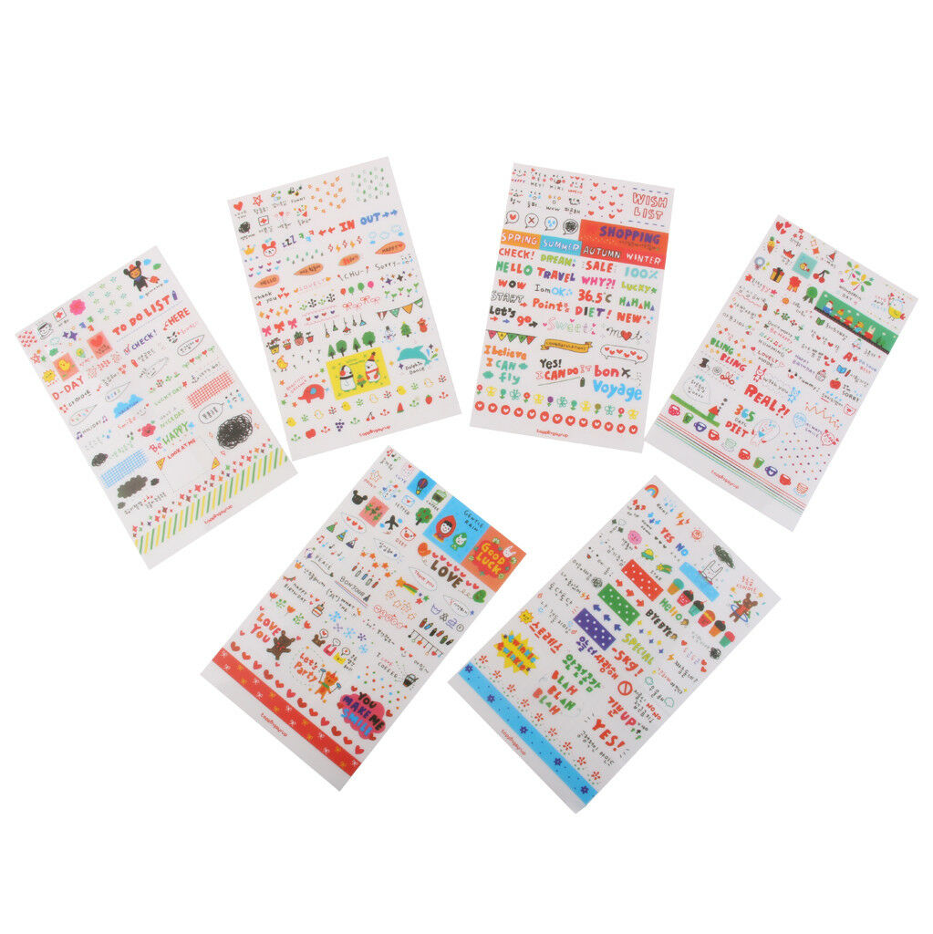 6 Sheets Cute Album Scrapbooking Calendar Diary Planner Card Stickers Decors