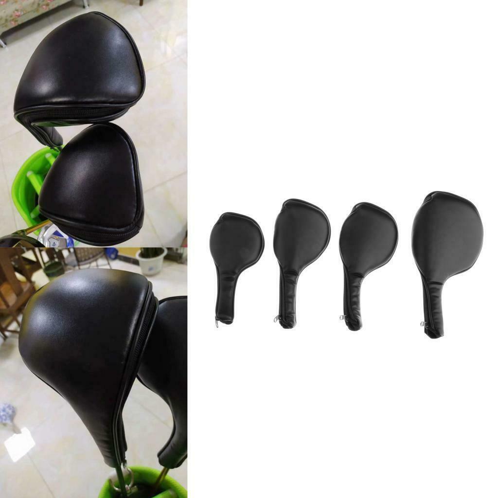 4-Pack Black Zipper Leather Deluxe Golf Iron Covers Set Golf Club Head Cover
