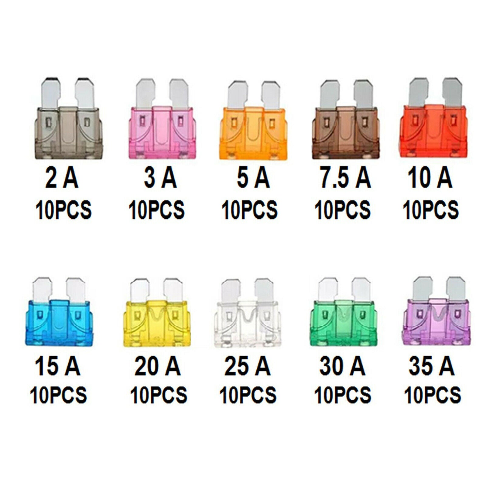 100pcs Standard Blade Fuse Assortment Auto Car SUV FUSES Kit AMP