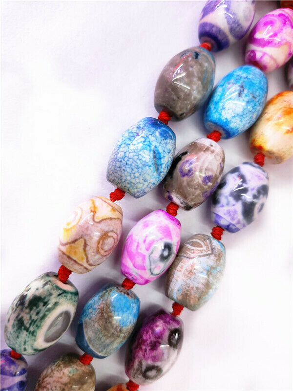1 Strand 18x14mm Colorful Dream Fire Agate Barrel Loose Beads 15.5inch HH8540