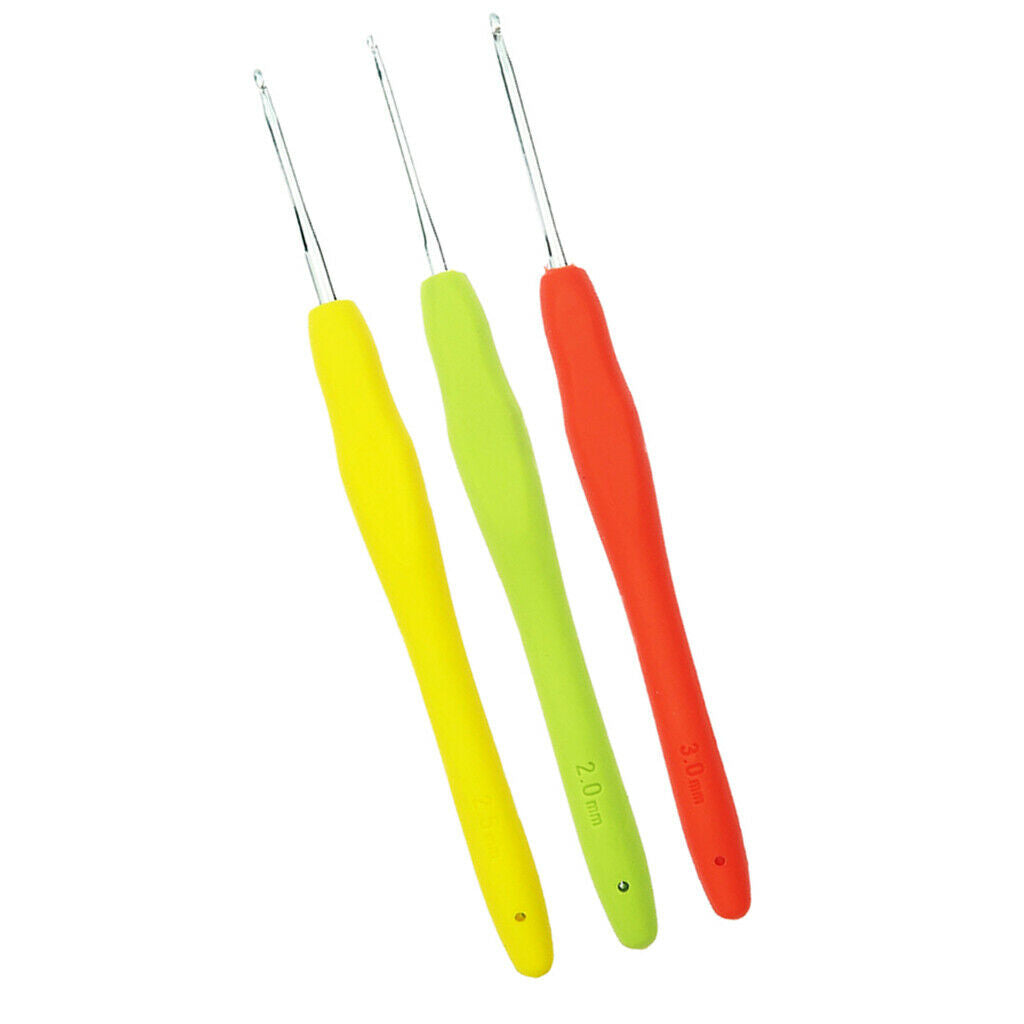 3Pcs Aluminum Crochet Hooks Set Assorted Size 2.0mm 2.5mm 3.0mm