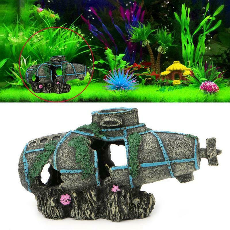 Aquarium Fish Tank Ornament Sunken Submarine Hiding Cave Landscaping Decoration