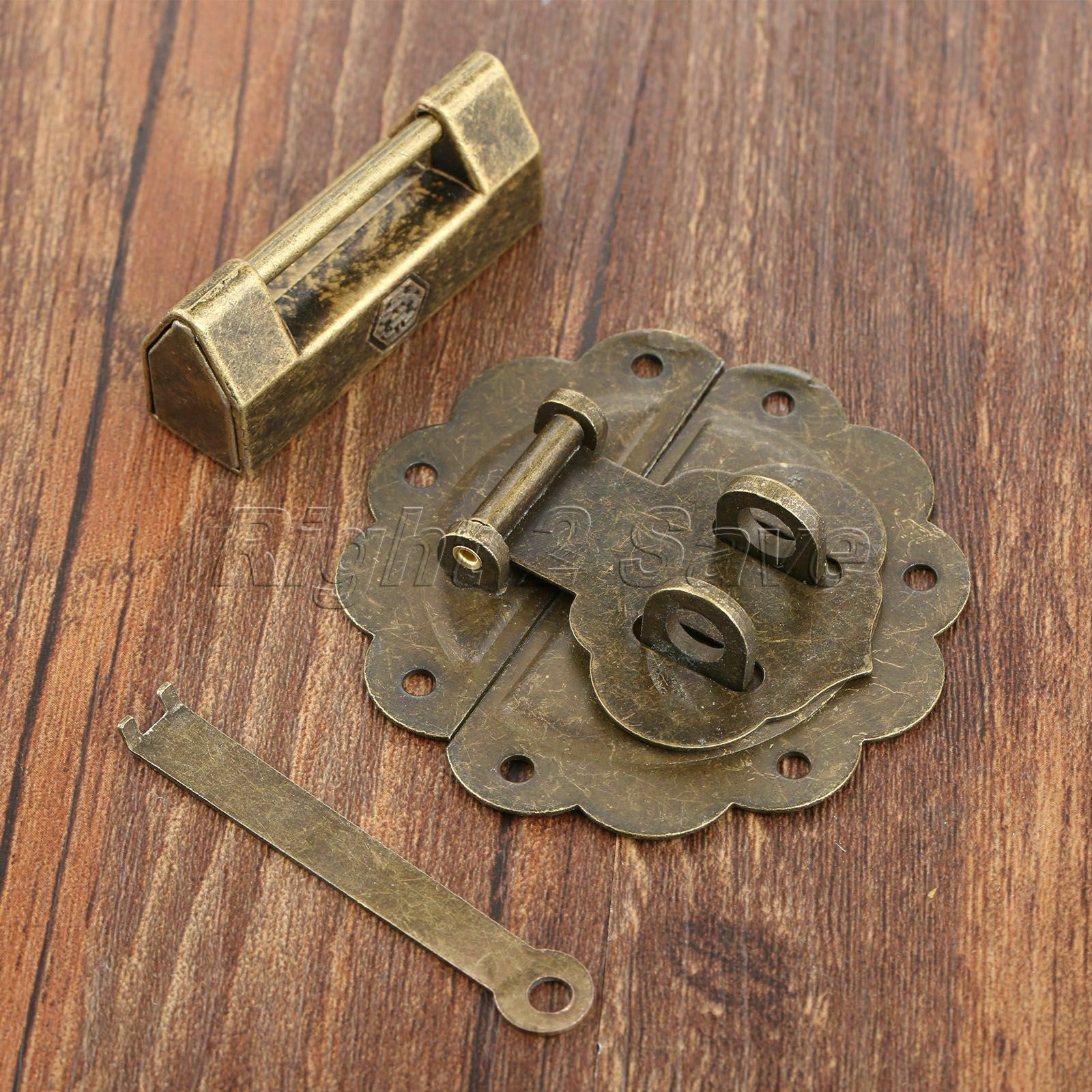 Classic Decorative Padlock & Wooden Chest Case Jewelry Box Latch Hasp Catch Set