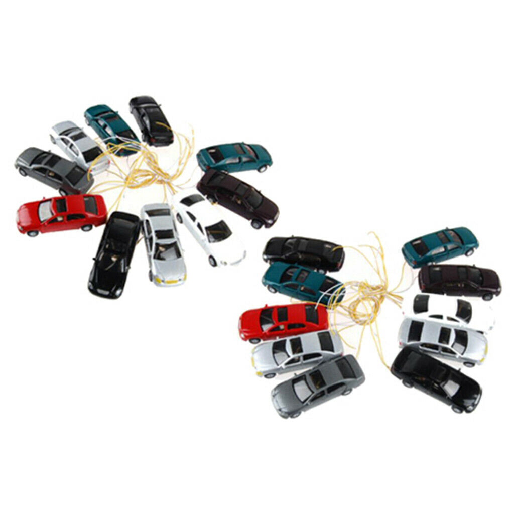 20Pcs 1/100 HO Gauge Plastic Painted Car with Lights Layout Accessories