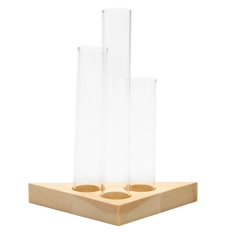 Flower Vase Glass Tubes Clear Glass Flower Pot With Wooden Stand For HydroponiB3