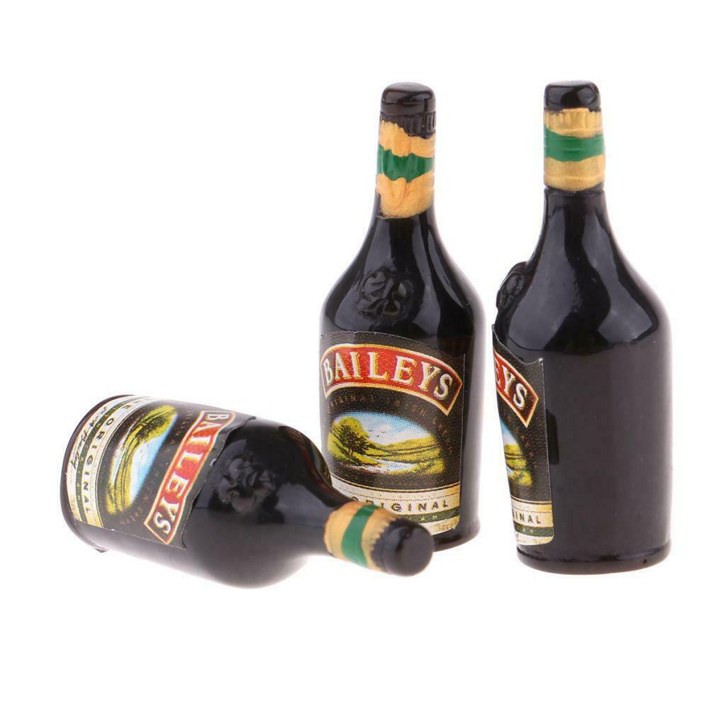 3 Pieces 1:12 Mini Glass Wine Bottles Pub Bar Decoration Ornament Accessory
