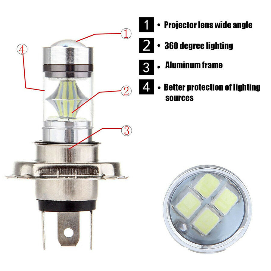 2Pcs White 100W HB2 6000K  LED 20 SMD Bulb Car Headlight 360Â° 1157/H4 1000LM