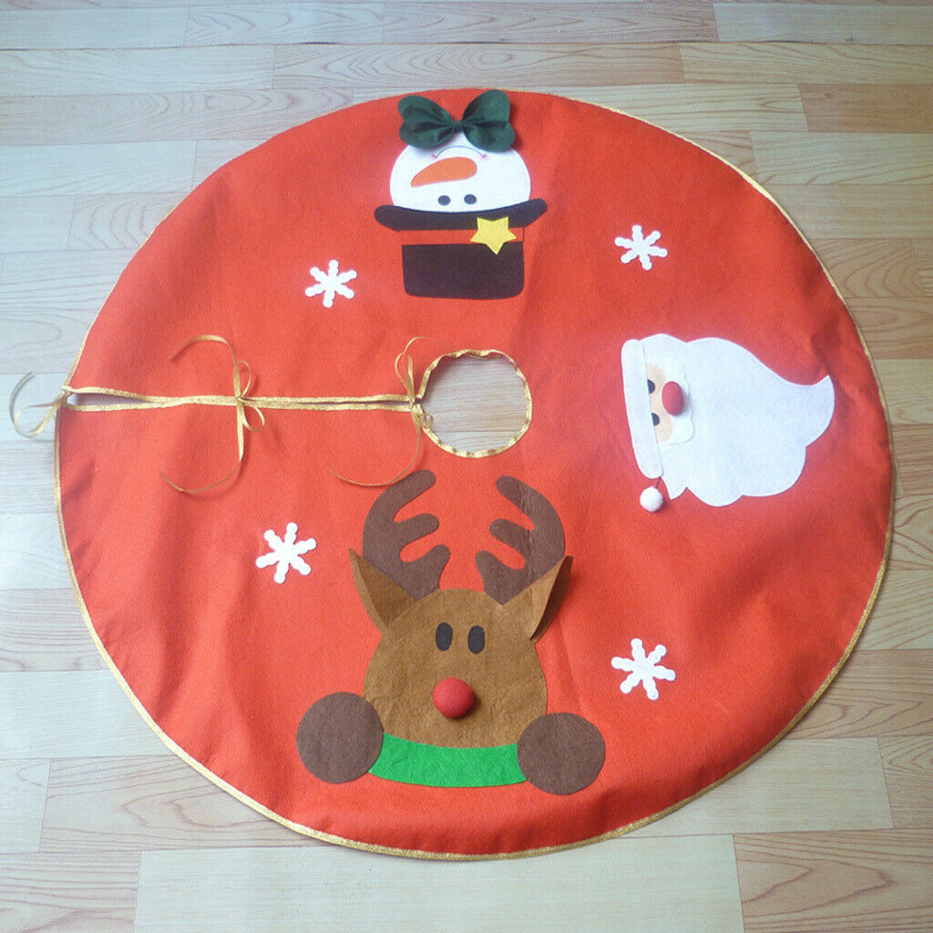 Christmas Tree Skirt Santa Snowman Reindeer Xmas Carpet Apron Party Decor