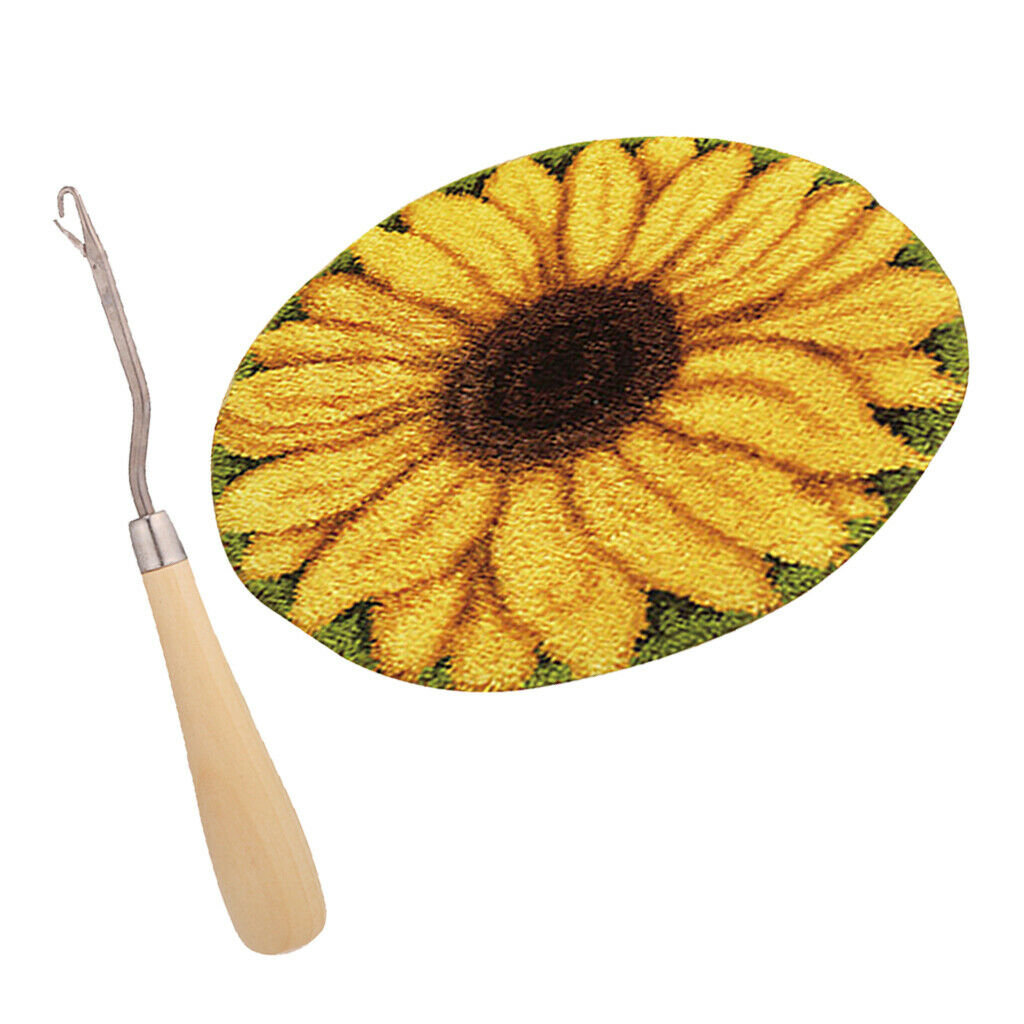 Arts and Crafts Sunflower Latch Hook Kit, 20x20inch & 1Pcs Wooden Handle Bent