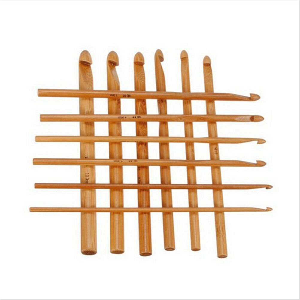 12X 6 Bamboo Handle Crochet Hook Knit Craft Knitting Needle Weave Yarn 3-.l8
