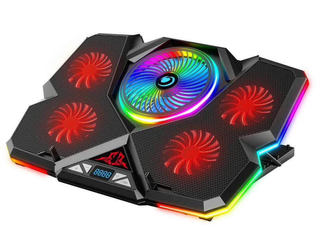 Cold Laptop RGB Cooling Pad 12-17 Inch Notebook Gaming Cooler Stand with 5 Fans