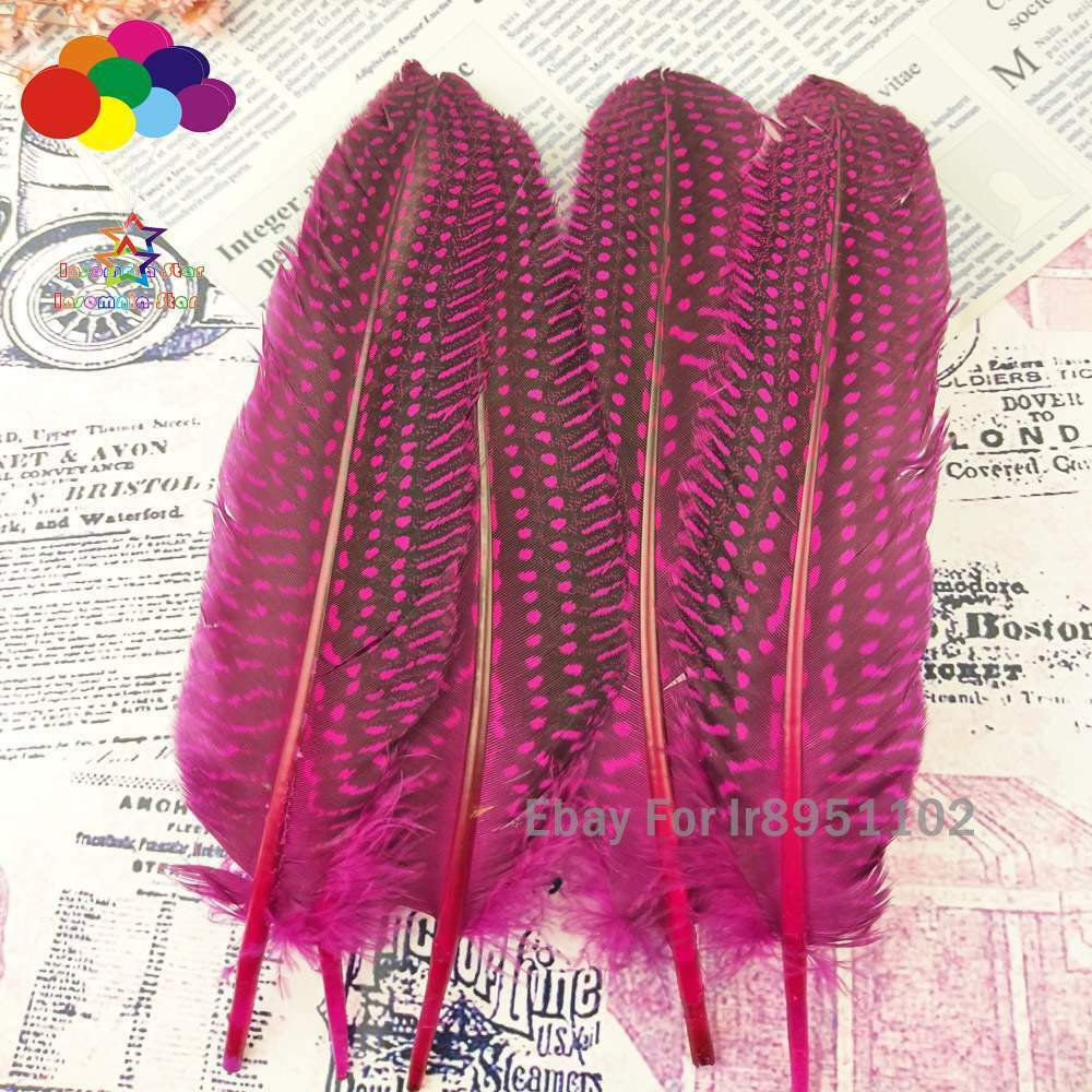Turkey rose red 100pcs Unique Dyed Polka Dot Guinea Fowl Wing Quill Feathers