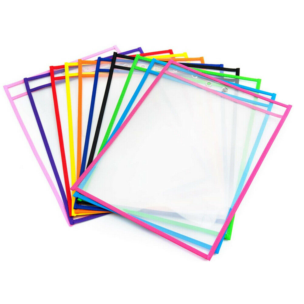 10x Reusable Dry Erase Pockets Write Drawing Board Wipe File Storage Bags @