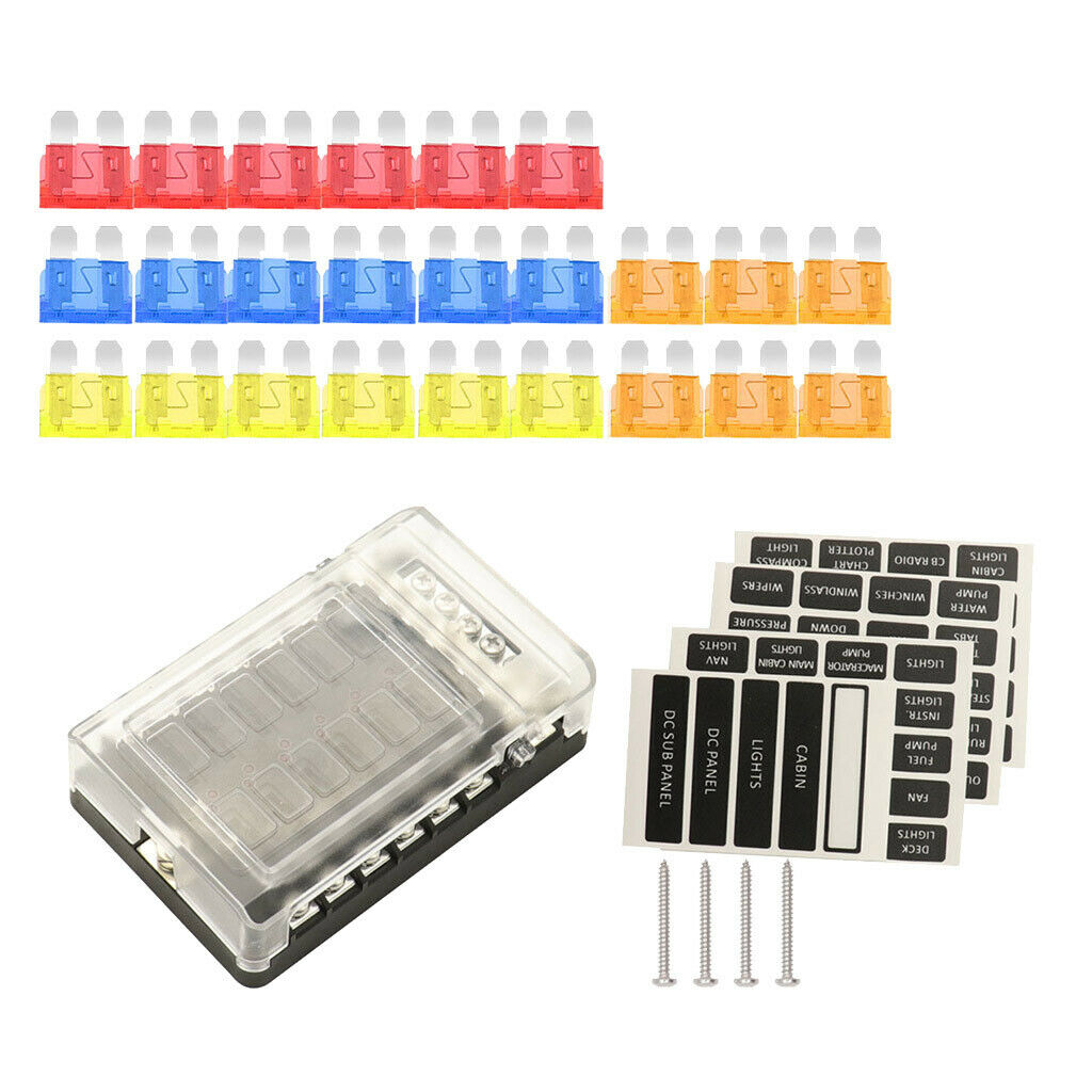 12-Way Blade Fuse Box Block Holder LED Indicator 12V-32V Auto Marine Car Boat