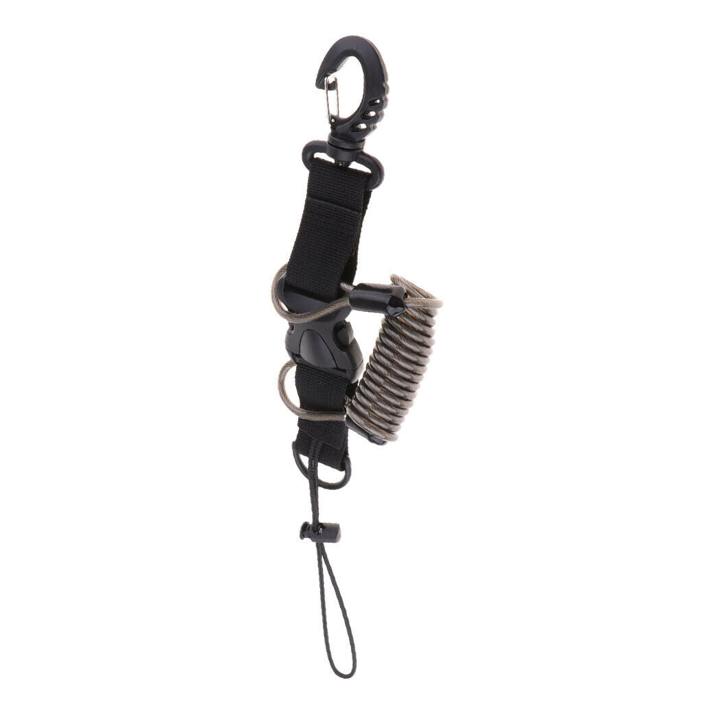 Durable Scuba Diving Spiral Spring Coil Lanyard Camera Safety Leash - Black