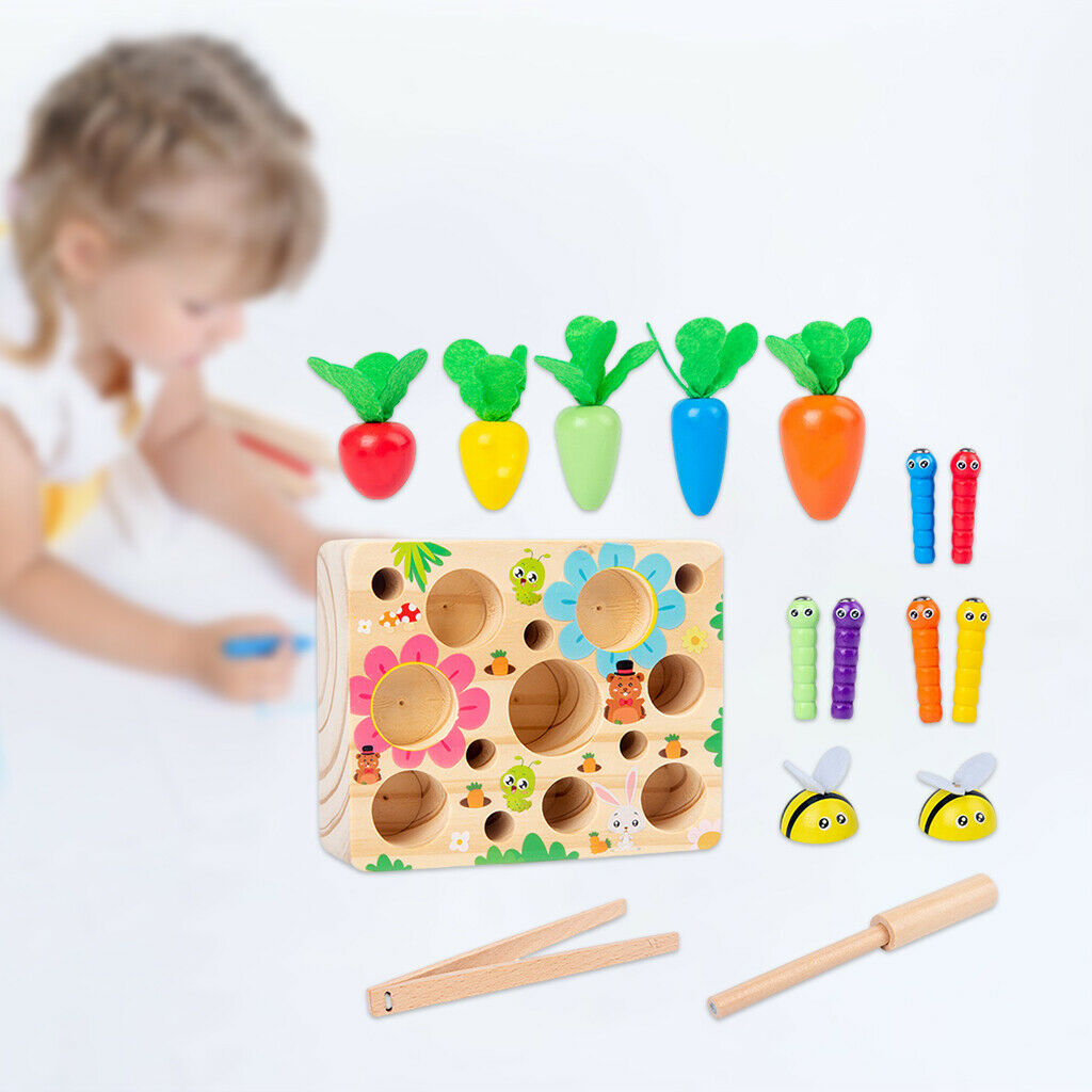 Wooden Pulling Carrot Insect Magnetic Game Montessori Learning Block Puzzles