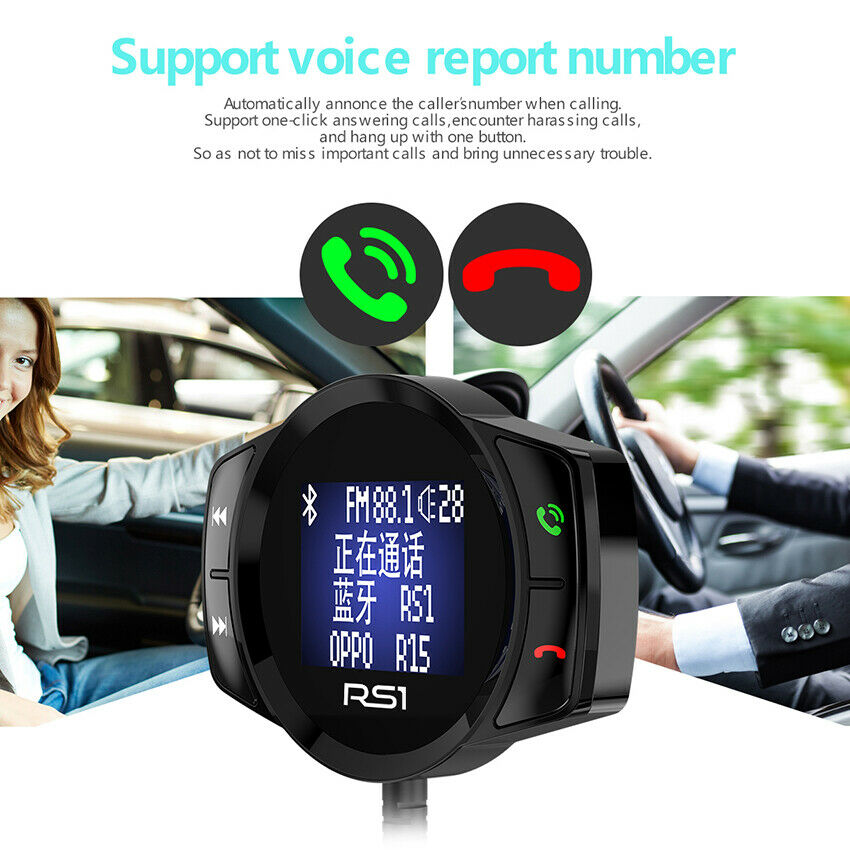 Bluetooth Car Transmitter MP3 Player Radio TF Card Dual USB Charger Handsfree