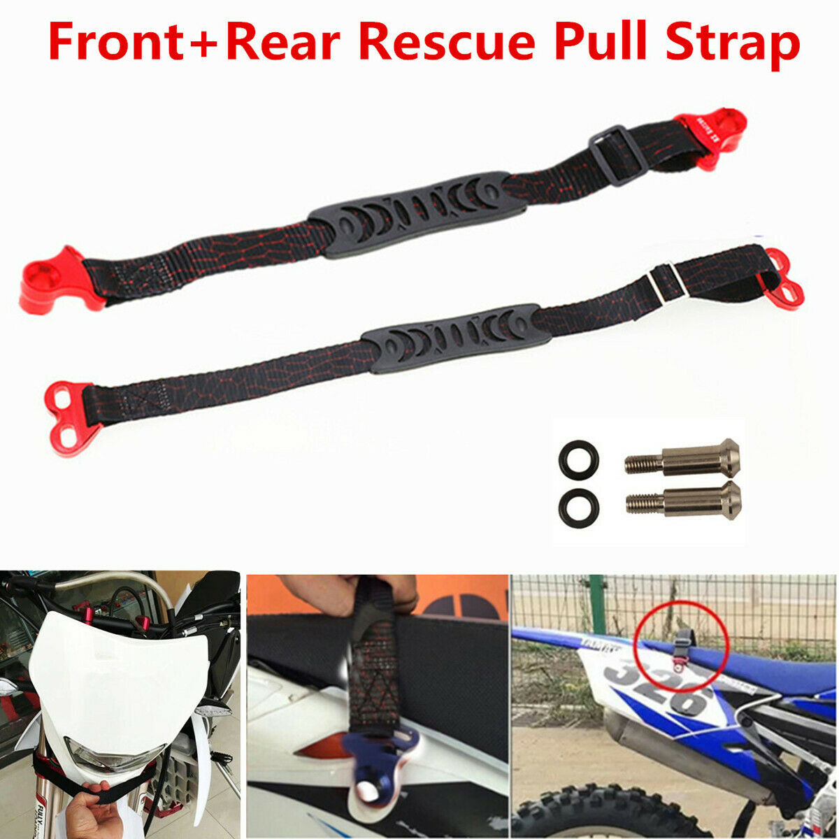 2Pcs Adjustable Front Rear Motorcycle Bike Rescue Strap Pull Sling Belt Tow Rope
