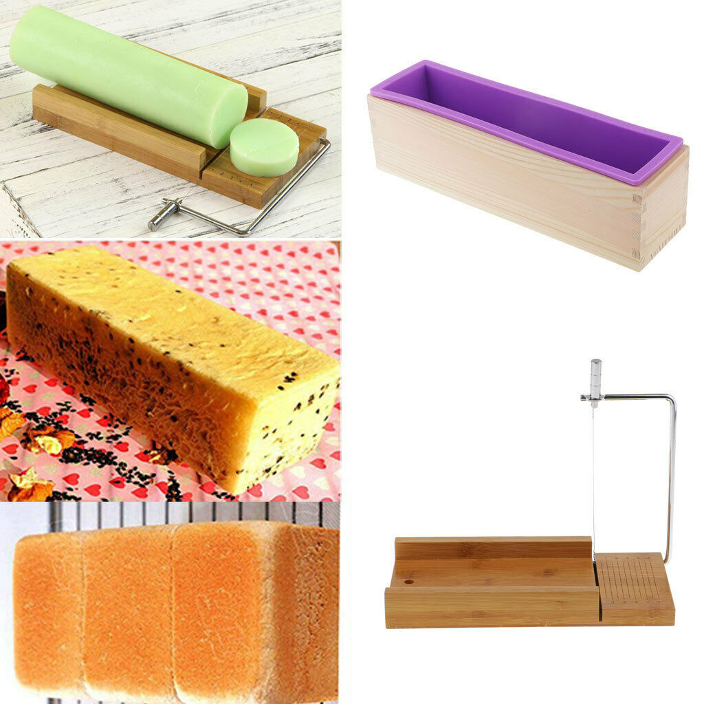 2x Wood Soap Cutter Mold Wire Slicer + DIY Silicone Soap Making Loaf Mould