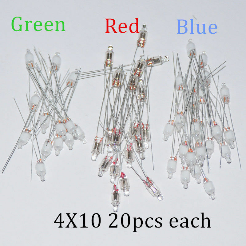 20pcs Each RED Green Blue Mix Bulb Indicator  Lamp 4*10mm 60pcs