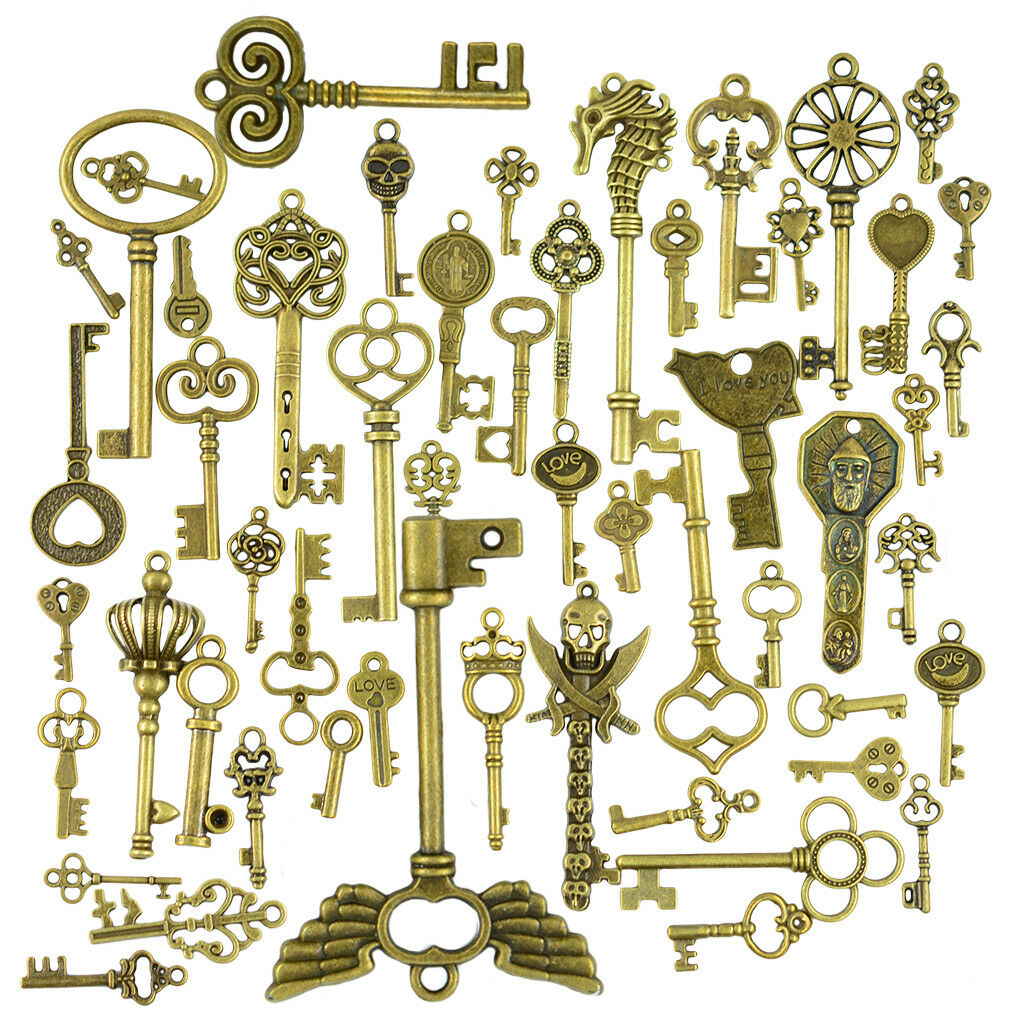 50pcs Bronze Key Pendant DIY Findings Jewelry Making for Necklace Keychain
