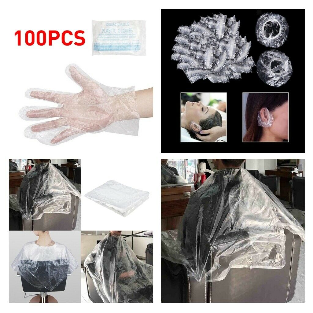 50x Disposable Hair Cut Salon Gown Hair Cut Dyeing Capes + Ear Cover Gloves