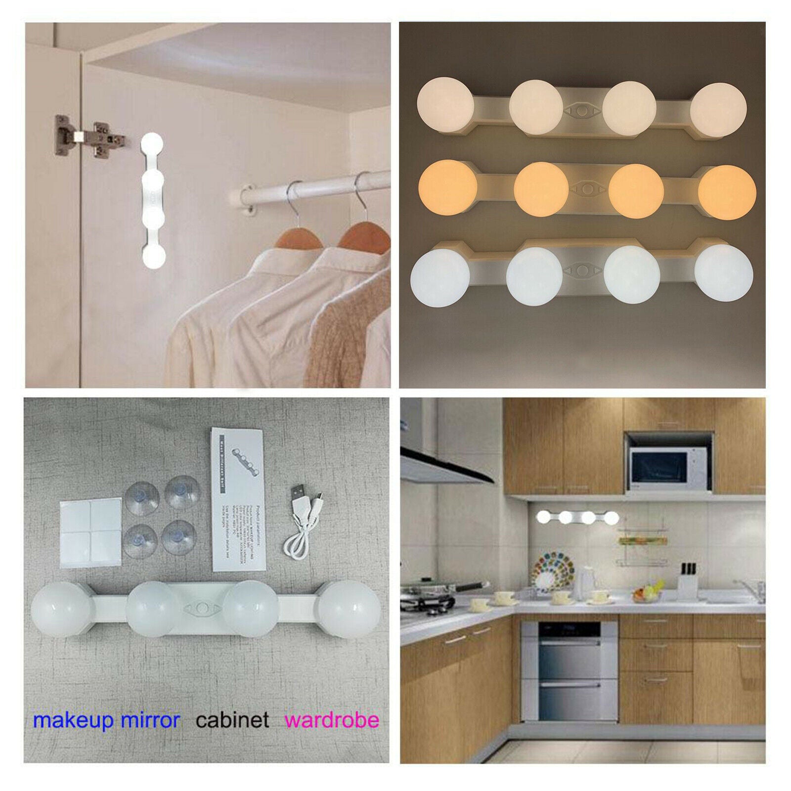 4x   LED Bulbs Vanity Makeup Dressing Table Dimmable Mirror Lights Kit