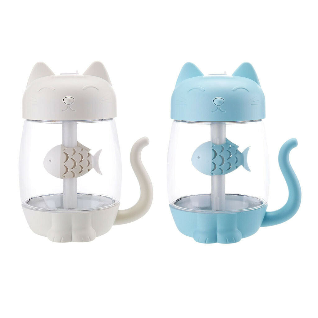 2 Pack Portable Humidifier Fan LED Light for Car Office Desk White+Blue