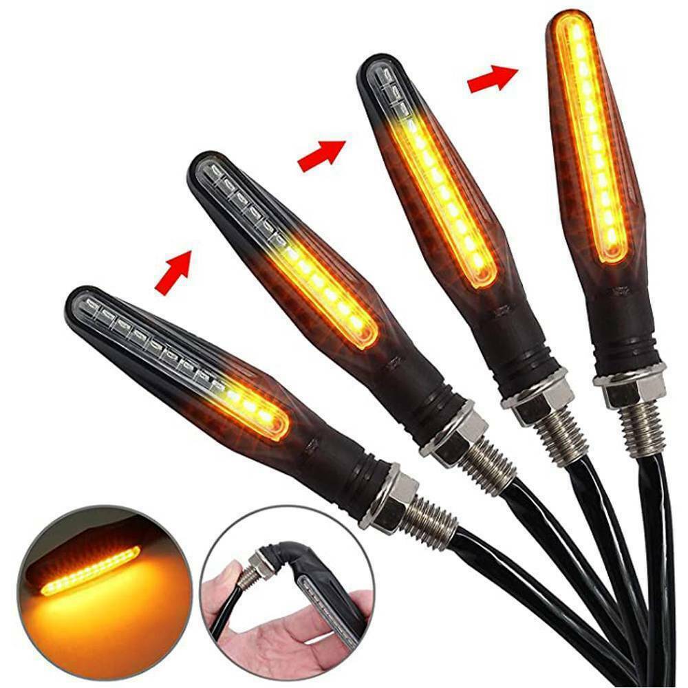 4PCS UNIVERSAL FLOWING MOTORCYCLE LED TURN SIGNAL INDICATOR BLINKER AMBER LIGHT