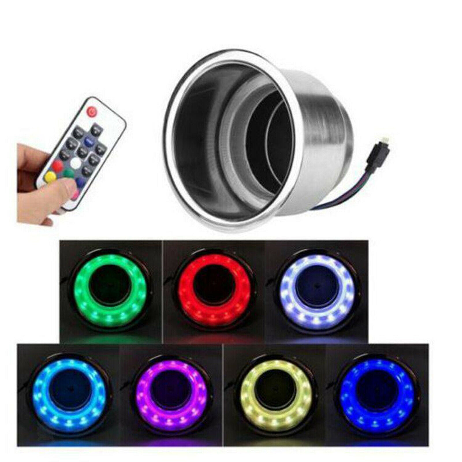 RGB LED Light Stainless Steel Drink Cup Holder Remote for Marine Boat Car