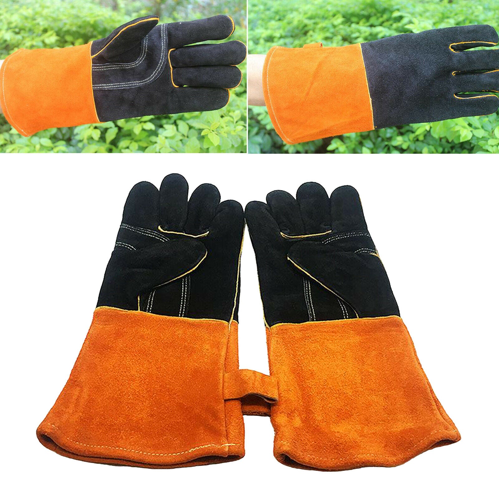 1 Pair Leather Welding Gloves Heat Resistant Work Glove Oven Baking Stove