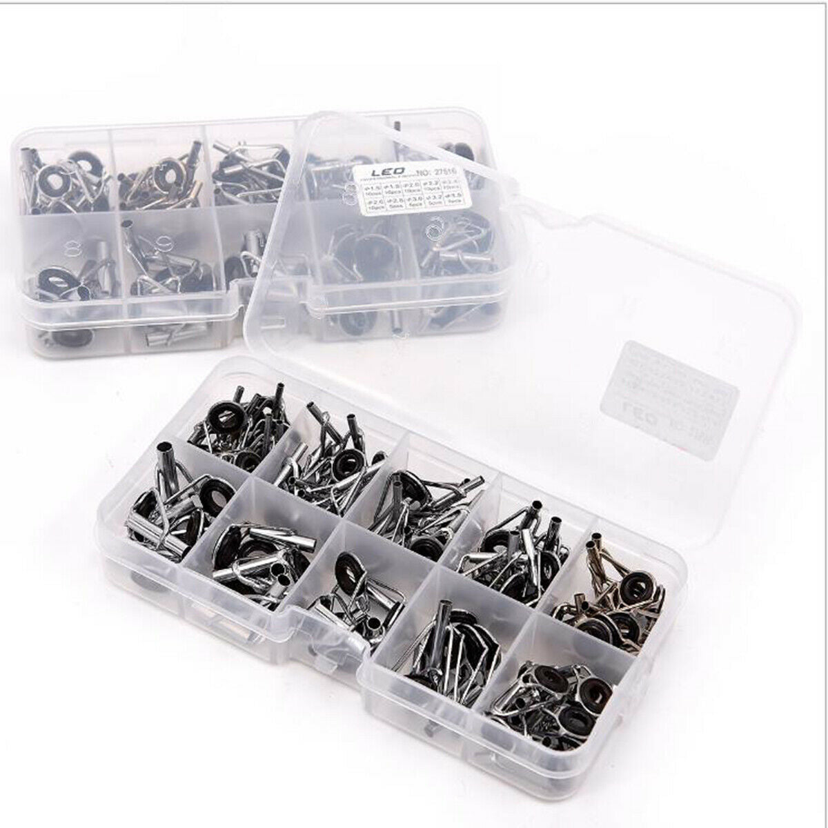 80PCS Ceramic Fishing Rod Guide Tips Top Eye Rings Line Repair Kit 10 Sizes set