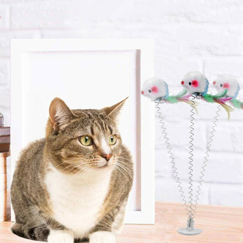 Plastic Cat Toys Feather Cat Mice Shape False Products Bottom Sucker Elastic