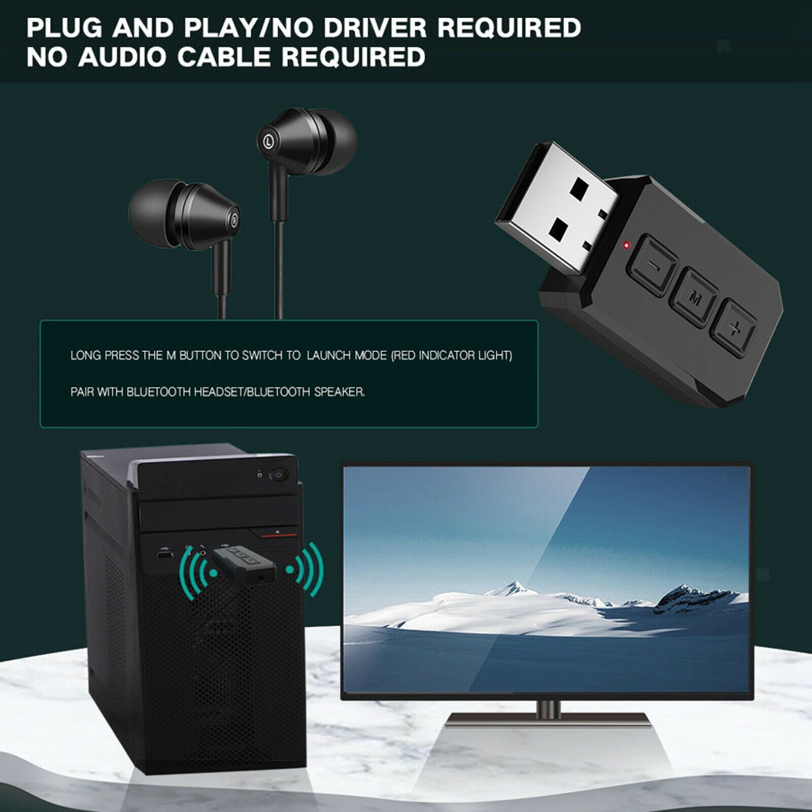 2-in-1  Receiver 3.5MM Transmitter Stereo Dongle for Car PC Phone