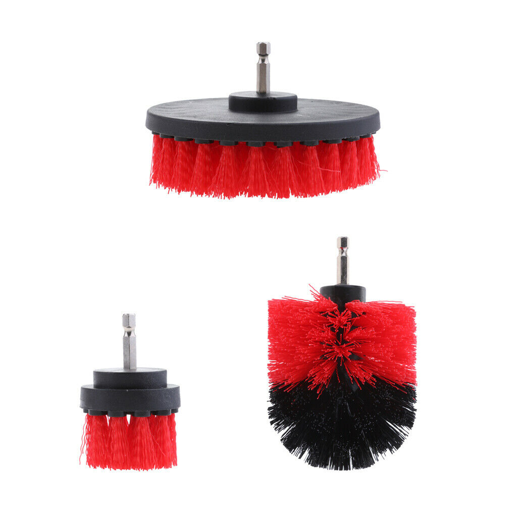 3Pcs Power Scrub Drill Cleaning Brush Set For Plastic Interiors Cleaning Red