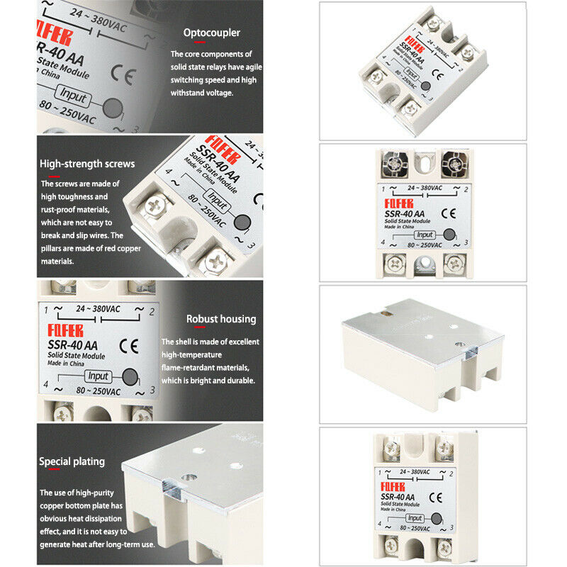 80A SSR-80AA AC Control AC Single-phase Solid State Relay AC80-250V to AC24-380V