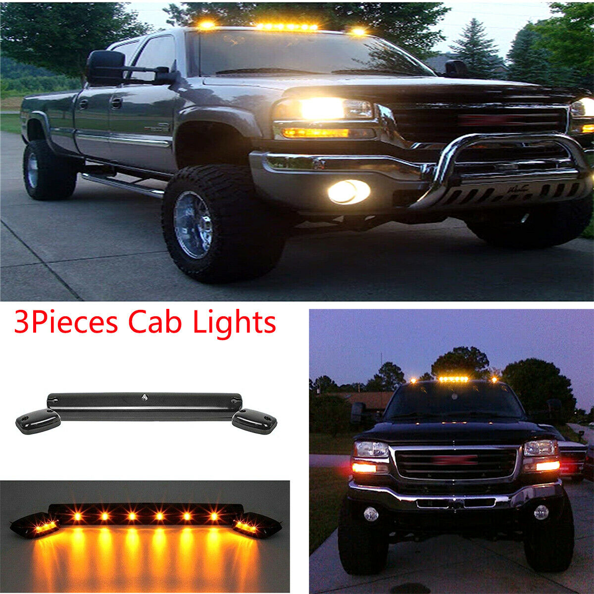 For Chevrolet GMC 2500HD 3500HD 07-up Car Super Bright Amber LED Roof Lights x3