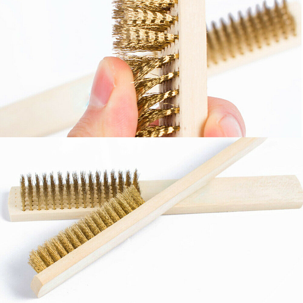 12x Wood Handle Brass Wire Copper Brush Polishing Grinding Cleaning Hand Tool