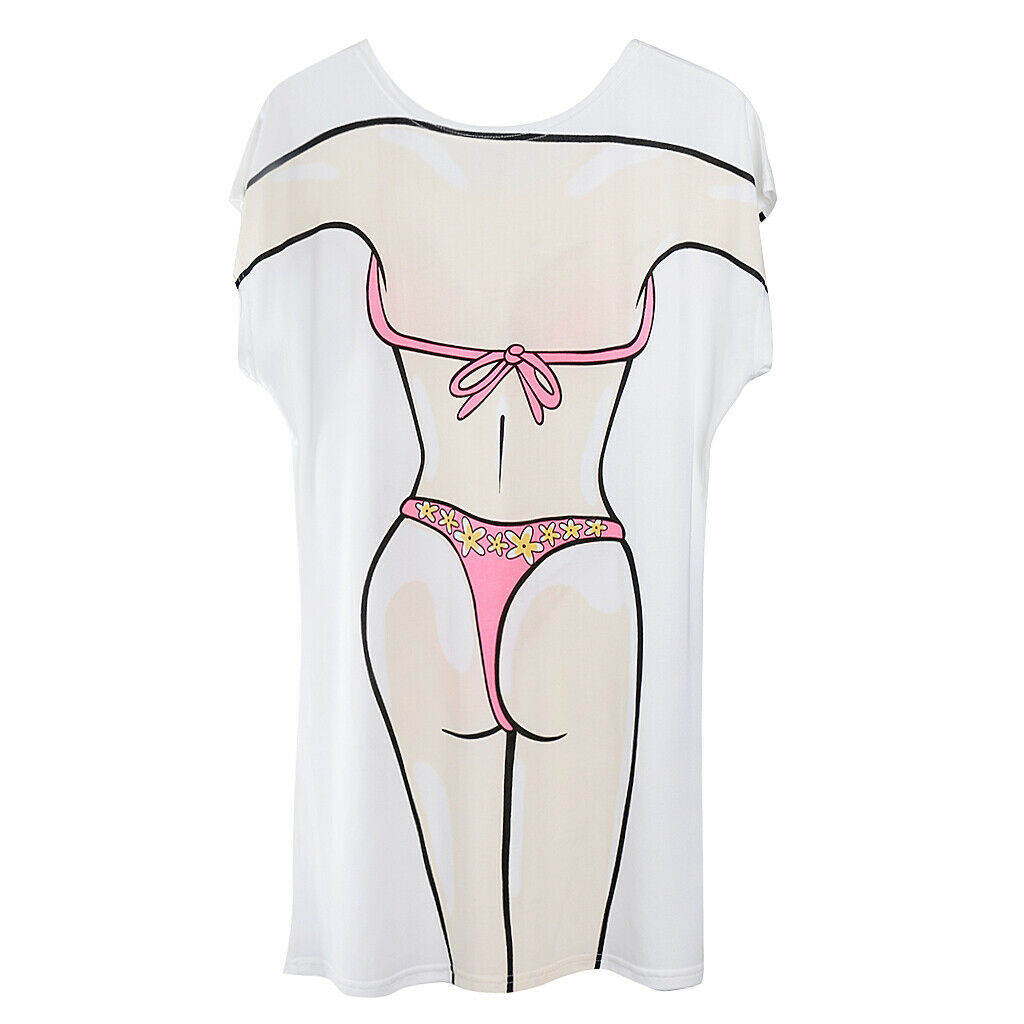 2 Pieces Funny Bikini Printed Tshirt Coverup for Woman, Beach Dress Swimsuit