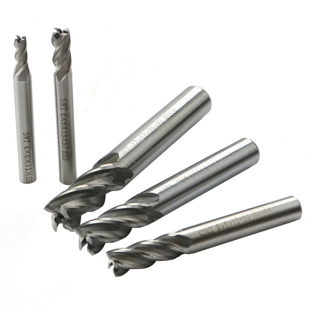 5pc/Set HSS CNC Straight Shank 4Flute End Mill Router Drill Bit Cutter Tool