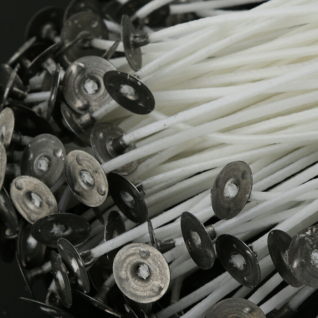 150 Pieces Cotton Pre Waxed Wicks for Candle Making with Sustainers 15cm