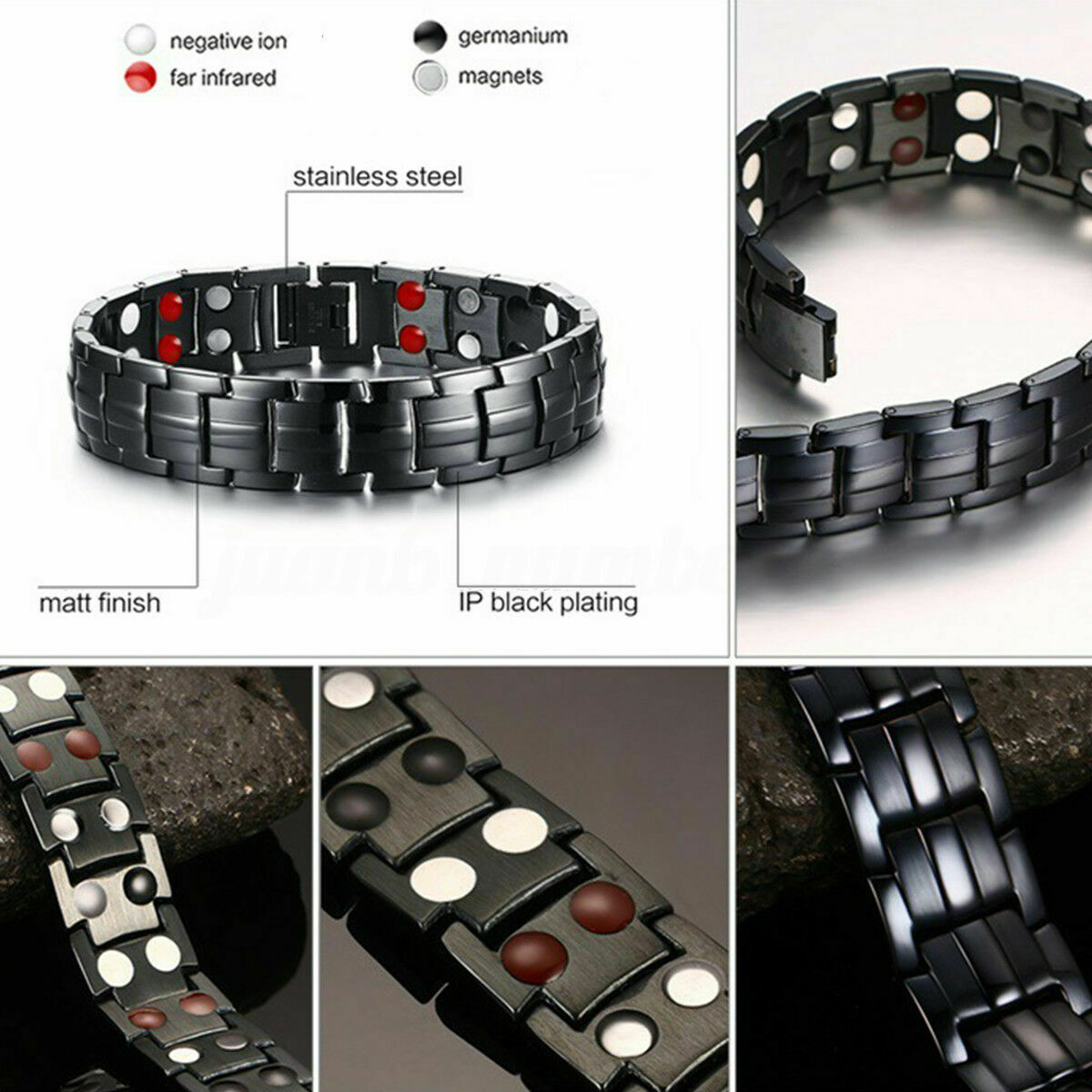 4 in 1 Men Titanium Magnetic Energy Germanium Armband Bracelet Health Bio Black