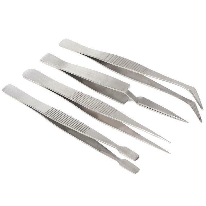 4Pcs Stainless Steel Tweezers Set For Beauty Nail Art Jewelry Making Picking Too