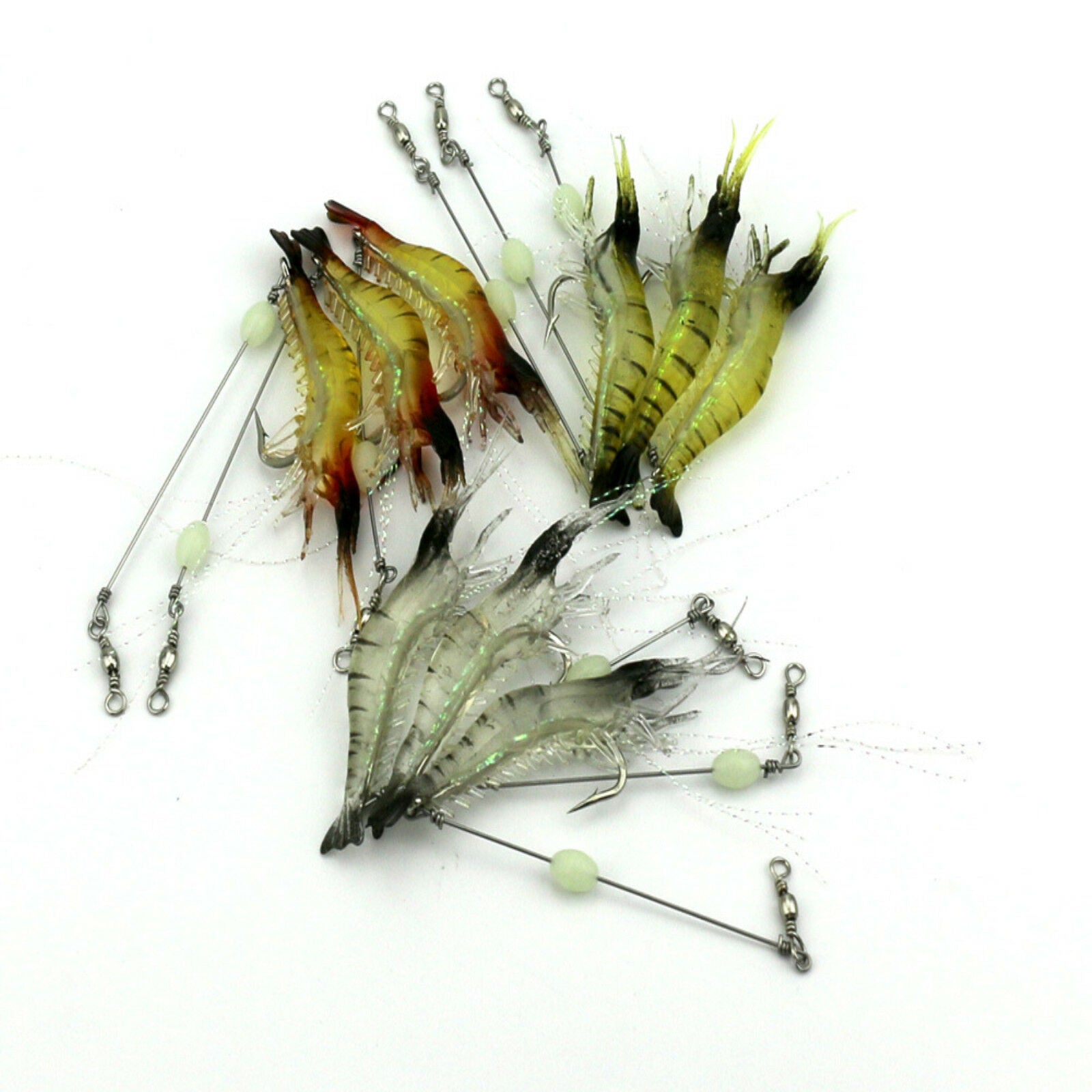 Lot of 5Pcs Soft Lifelike Shrimp Prawn Fishing Lures Luminous Bead Hook Bait