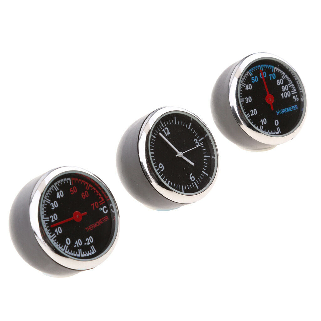 3pcs Mini Electronics Thermometer Hygrometer Clock Car Portable Diagnostic and