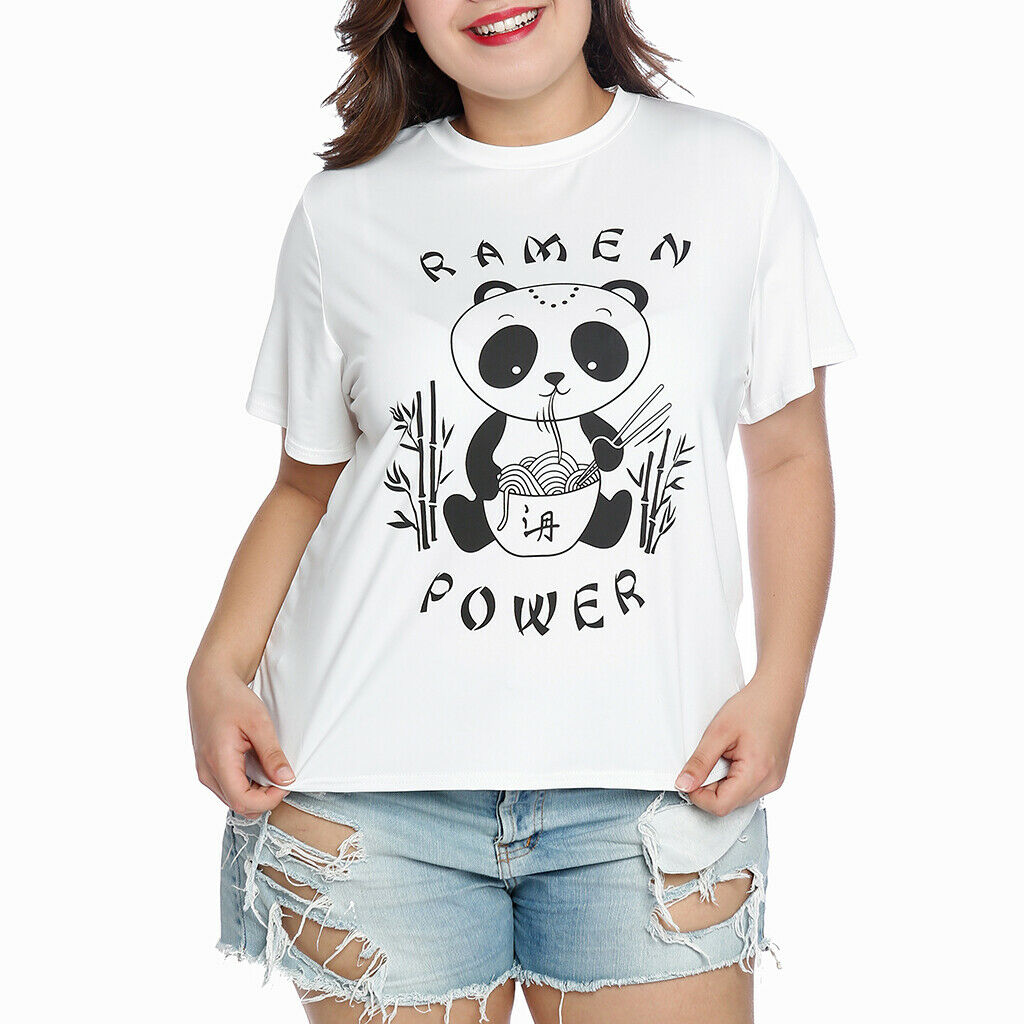 White Oversized T Shirt Panda Graphic Short Sleeve Summer Tops Loose Fit 2XL