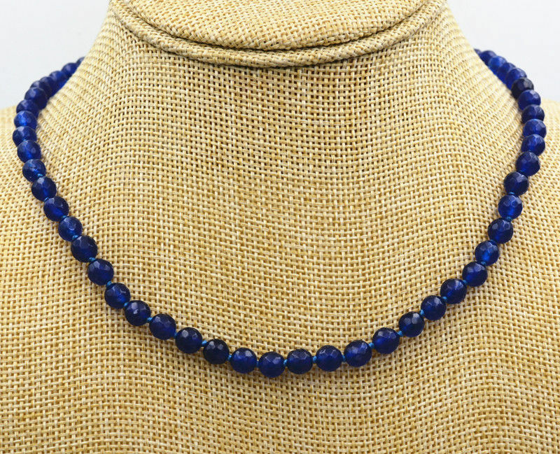 New 6mm Blue Sapphire Faceted Gems Round Beads Necklace 18" AAA
